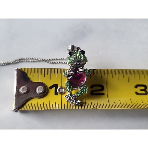 Silver Tone Adjustable Rhinestone Frog Pendant Necklace Vintage READ Description - Picture 9 of 10